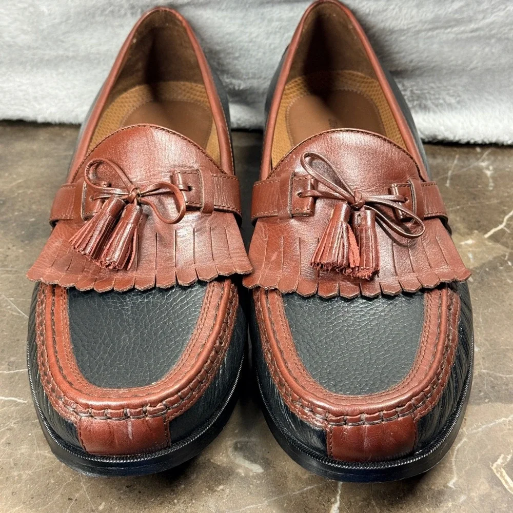 Johnston & Murphy Tassel Loafers Mens 14W Black Brown Two Tone Kiltie 20-0592